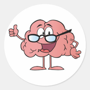 Sticker Rond Caractère Caricature Du Cerveau Donnant Le Pouce V