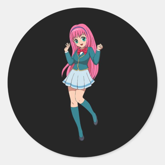 Sticker Rond Caractère de dessin animé japonais Anime Girl Cute (Devant)
