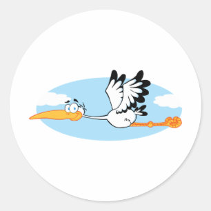 Sticker Rond Caractère de dessin Mascotte de cigogne