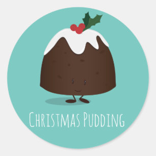 Sticker Rond Caractère de dessin Turquoise de Noël Pudding