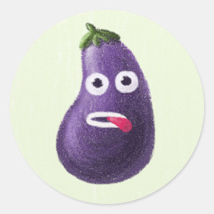 Sticker Rond Caractère drôle d'aubergine de bande dessinée