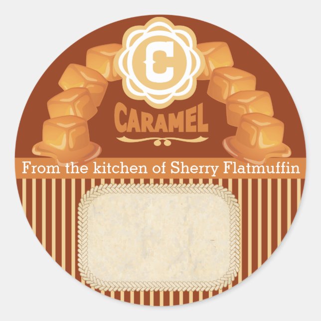 Sticker Rond Caramel de couleur personnalisée en conserve étiqu (Devant)