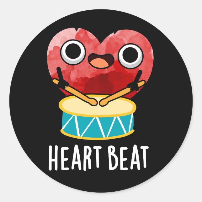Sticker Rond Cardiaque Beat Funny Coeur Drummer Pun Dark BG (Devant)