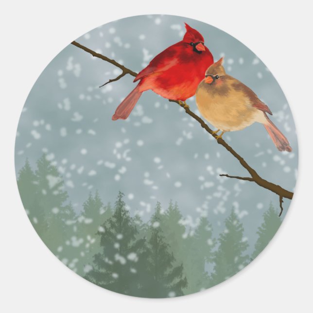 Sticker Rond cardinal en hiver (Devant)