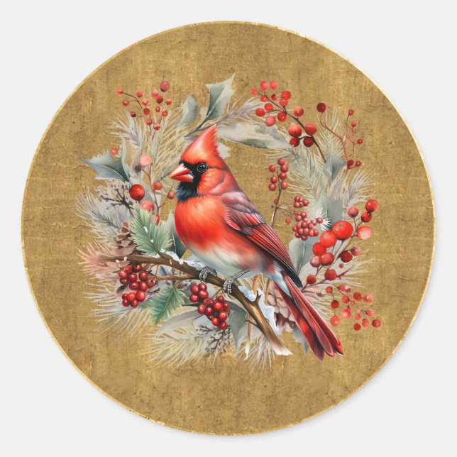 Sticker Rond Cardinal rouge et or (Devant)