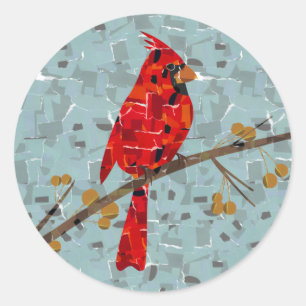 Sticker Rond Cardinal Rouge, l'oiseau de Noël