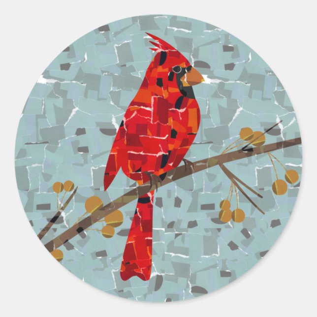 Sticker Rond Cardinal Rouge, l'oiseau de Noël (Devant)