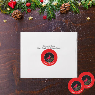 Sticker Rond Cardinal sur le plateau de vacances noir et rouge