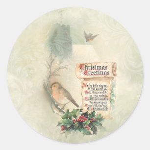 Sticker Rond Cardinal Vintage sur Holly Branch