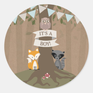 Sticker Rond Cardstock Inspiré Bois Baby shower Garçon