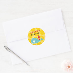 Sticker Rond Caricature Baleine verte Coeur rouge Enfant fête d
