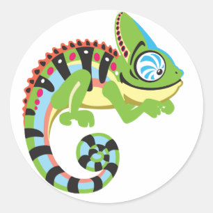 Sticker Rond caricature caméléon