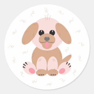 Sticker Rond Caricature Chien Chien Chien Chien Pastel Personna