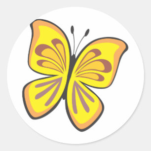 Sticker Rond Caricature cool à papillon jaune