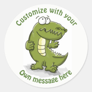 Sticker Rond Caricature Crocodile Dansant du Texte Personnalis