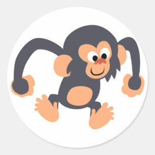 Sticker Rond Caricature cute bondée Chimpanzé