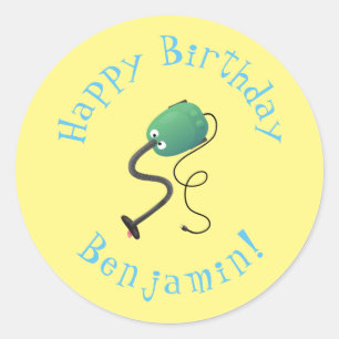 Sticker Rond Caricature d'anniversaire personnalisée de l'aspir