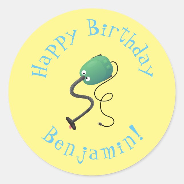 Sticker Rond Caricature d'anniversaire personnalisée de l'aspir (Devant)