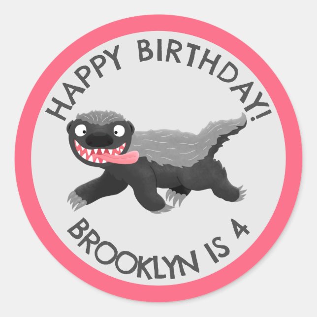 Sticker Rond Caricature de blaireau de miel personnalisée anniv (Devant)