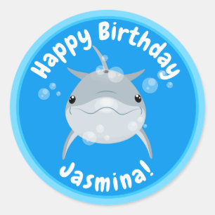Sticker Rond Caricature de bulles de dauphins joyeux