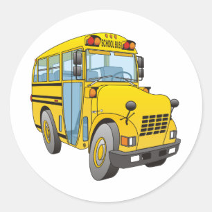 Sticker Rond Caricature de bus scolaire