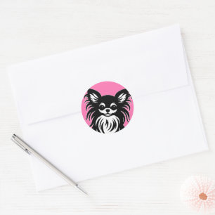 Sticker Rond Caricature de Chihuahua aux cheveux longs mignons