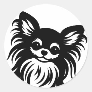 Sticker Rond Caricature de Chihuahua aux cheveux longs mignons