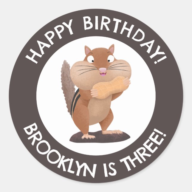 Sticker Rond Caricature de chipmunk très drôle, anniversaire pe (Devant)