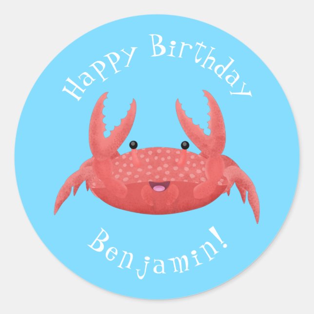 Sticker Rond Caricature de crabe rouge cuite (Devant)