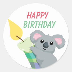 Sticker Rond Caricature de Cute Chubby Koala illustration anniv