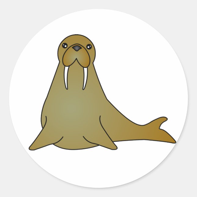 Sticker Rond Caricature de Cute Walrus (Devant)