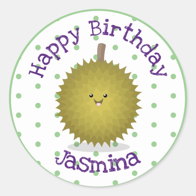 Sticker Rond Caricature de durian joyeux (Devant)