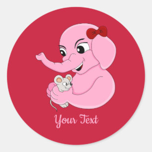 Sticker Rond Caricature de fille éléphant classique collant ron