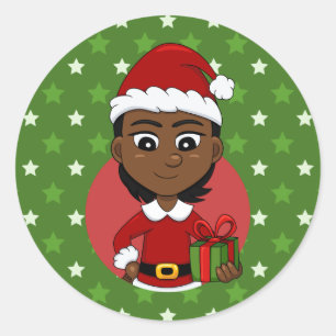 Sticker Rond Caricature de la fille de Noël classique collant r