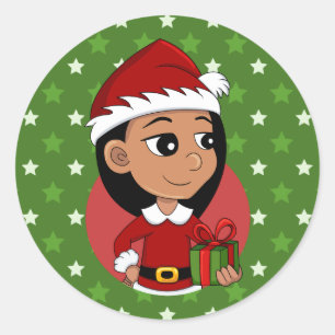 Sticker Rond Caricature de la fille de Noël classique collant r