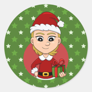 Sticker Rond Caricature de la fille de Noël classique collant r