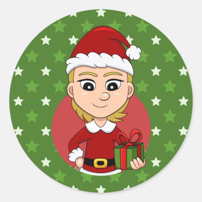 Sticker Rond Caricature de la fille de Noël classique collant r (Devant)