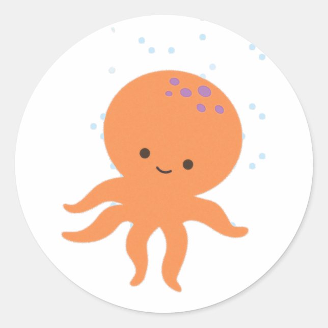 Sticker Rond Caricature de la pieuvre mignonne (Devant)