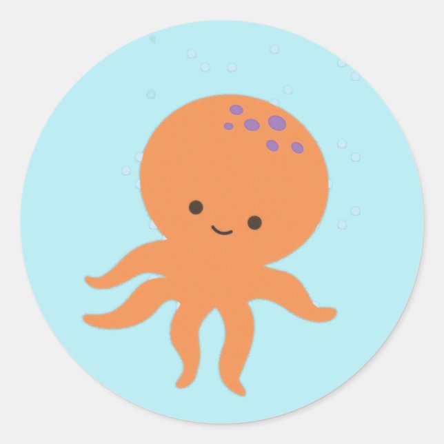 Sticker Rond Caricature de la pieuvre mignonne Pastel Blue (Devant)