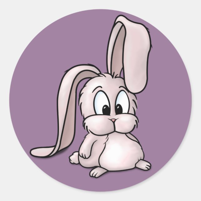 Sticker Rond Caricature de lapin rose mignon (Devant)
