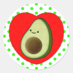 Sticker Rond Caricature De L'Avocado Mignonne Dans Le Coeur Rou