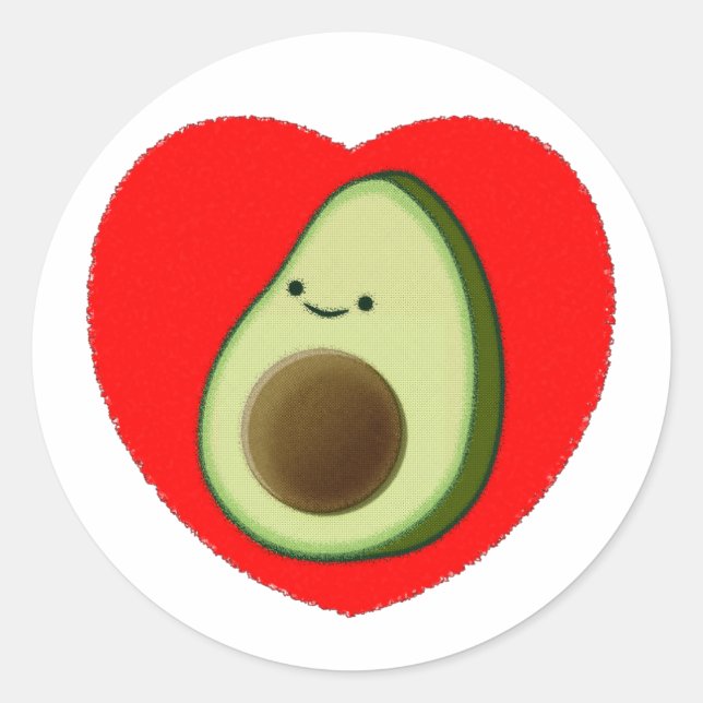 Sticker Rond Caricature De L'Avocado Mignonne Dans Le Coeur Rou (Devant)