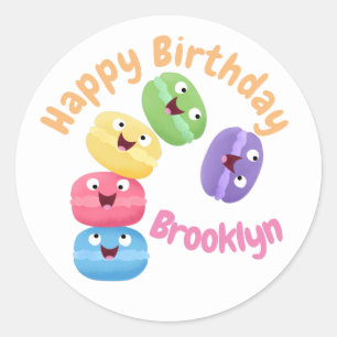 Sticker Rond Caricature de macarons amusante illustration class
