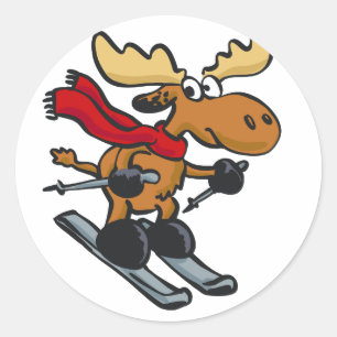 Sticker Rond Caricature de Moose Skier choisir la couleur arr