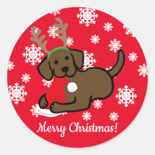 Sticker Rond Caricature de Noël au chocolat Labrador et Père No