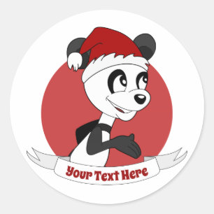 Sticker Rond Caricature de Noël avec mignon ours panda classiqu