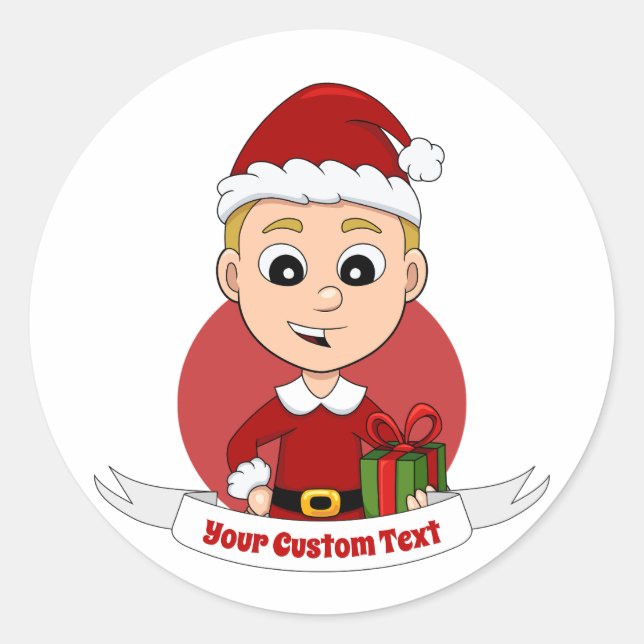 Sticker Rond Caricature de Noël garçon classique rond autocolla (Devant)