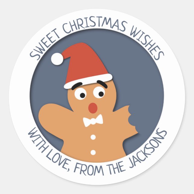 Sticker Rond Caricature de Noël mordante homme en pain d'épice (Devant)