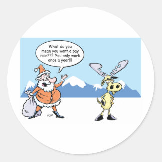 Sticker Rond Caricature de Noël Père Noël et le renne saisissan