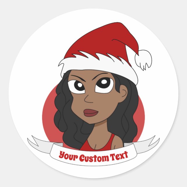 Sticker Rond Caricature de Noël pour la jeune femme (Devant)